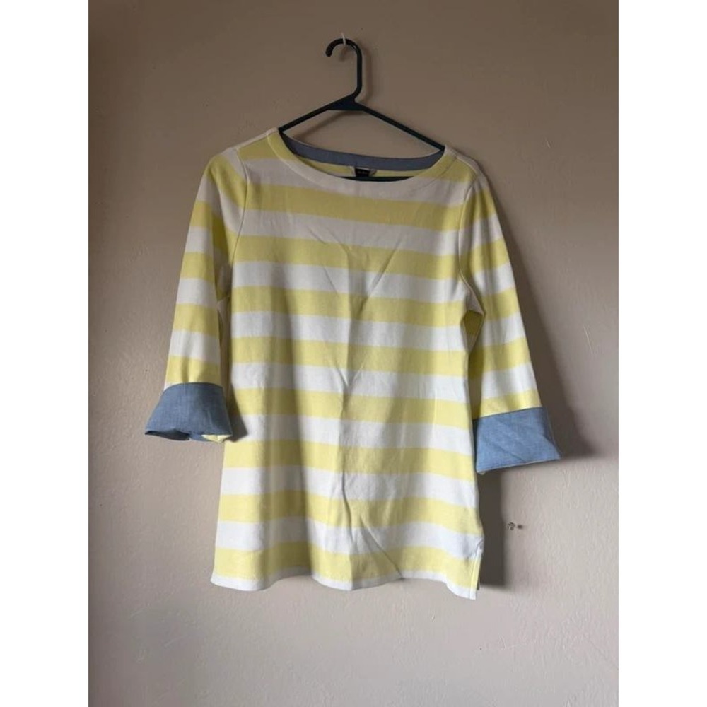 Nautica Yellow White Striped Boatneck Top